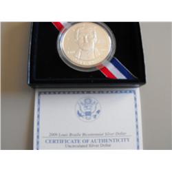 SILVER $1 2009 BRAILLE BICENTENNIAL US MINT WITH BOX PAPERS