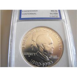 SILVER COMMEMORATIVE 1990w IGS MS 70 CENTENNIAL EISENHOWER