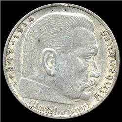 1938E Nazi Germany 2 Mark Silver Hi Grade ERROR (COI-8073)