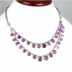 190ctw Amethyst Bead Sterling Necklace Earrings (JEW-1153)