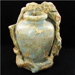2425ct Handcarved Green Shoushan Stone Vase (MIN-000078)
