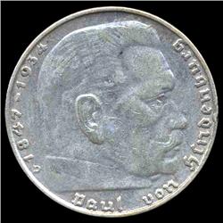 1937D Nazi Germany 2 Mark Silver Hi Grade ERROR (COI-8066)