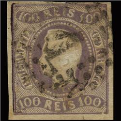 1867 RARE Portugal 100r Dark Lilac Used Stamp (STM-1339)