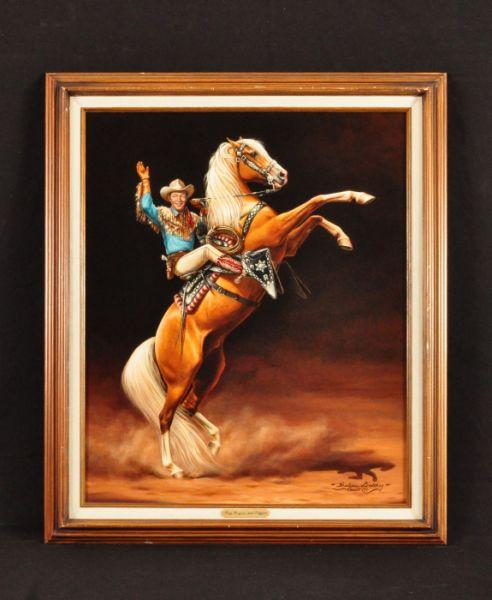 Roy Riding Trigger Roy Rogers and Trigger Oil Painting RR