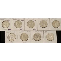9 Diff Date High Grade UNC Franklin Silver Half Dollars