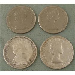 4 Canadian Half Dollars 2 Silver 1954, 67, 69, 74 UNC