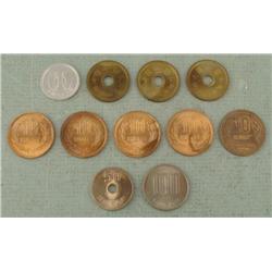 11 UNC Japanese Coins 1969 1, 5, 10, 50, 100 Yen