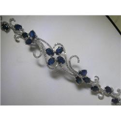 14K White Gold Blue Sapphire Diamond Vine Bracelet