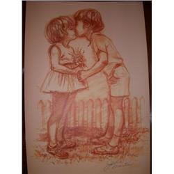First Kiss by Judi Martin Sepia Lithograph Numbered