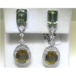 14K White Gold Diamond & Tourmaline Earrings