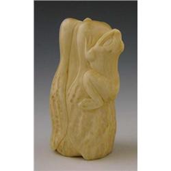 Signed Carved Ivory Netukes early 20th c of frog on f