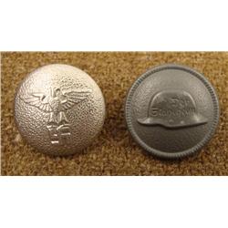 2 WWII Vintage German Nazi Buttons Coat Back, Stahlhelm