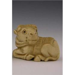 Signed Carved Ivory Netukes early 20th c of a horse