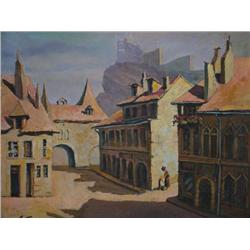 Original Painting oil Scene of Alsatian village
