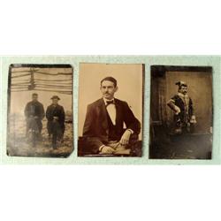 3 Antique Tin Type Photos Men, Actor in Stage Costume