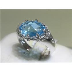 14K White Gold Light Blue Topaz Diamond Ring Size 6 3/4