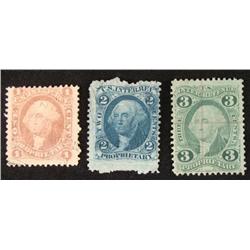 3 Washington Proprietary Stamps 1, 2, 3 Cents IRS