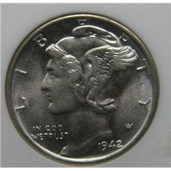 1942-S Brilliant Uncirculated Mercury Dime, High MS