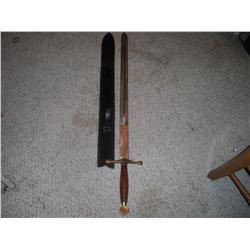 50" SWORD WITH 40" BLADE AND LEATHER SHEATH