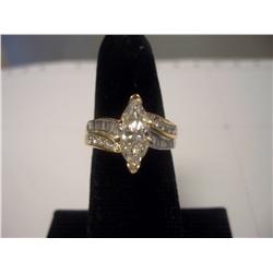 MAGNIFICENT 1.74 CARAT DIAMOND RING W/1.25 CT. CENTER MARQUIS DIAMOND, W/COA