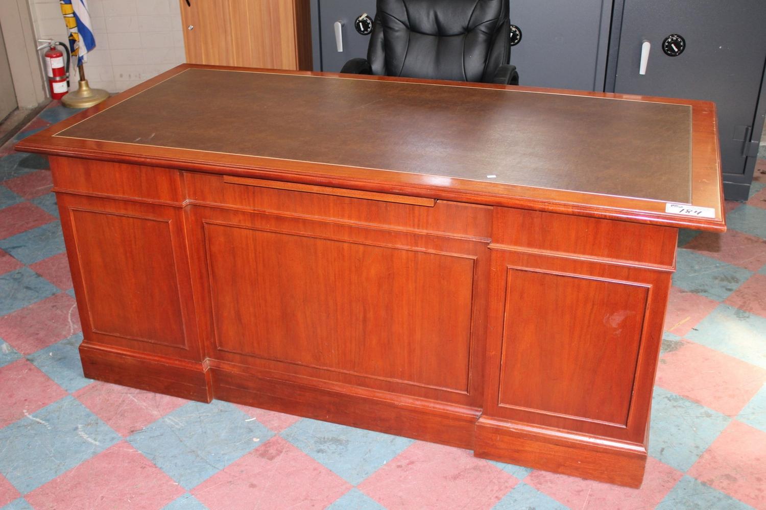 MAHOGANY WITH LEATHER INLAY EXECUTIVE DESK