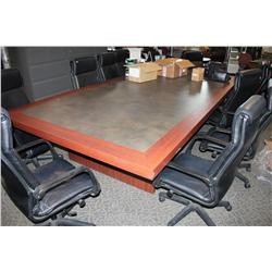 MAHOGANY FRAMED INLAYED 12FT BOARDROOM TABLE