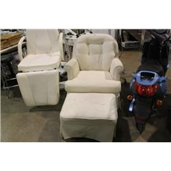 WHITE GLIDER ROCKER CHAIR W. OTTOMAN