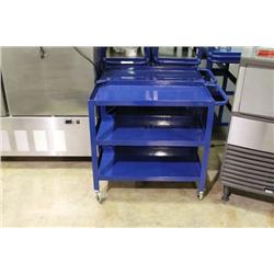 SHORT BLUE METAL MOBILE SHOP CART