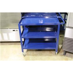 TALL BLUE METAL MOBILE SHOP CART