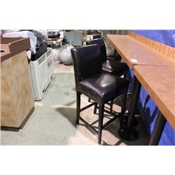 3 BROWN LEATHER BAR STOOLS