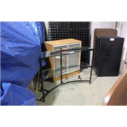 2 TIER GLASS SHELF & MAPLE STORAGE CABINET