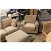 Image 2 : BEIGE FABRIC COUCH -  CHAIR & OTTOMAN