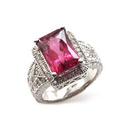 Genuine Pink Tourmaline 7.01ctw & Diamond Ring 10KTGold 6.5