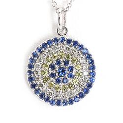 Genuine 0.67 Ctw Blue, Yellow & White Diamond Circle Necklace 14K White Gold 16" 2.89G