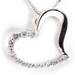Genuine 0.19 Ctw White Diamond Heart Necklace 14K White Gold 16" 0.64G