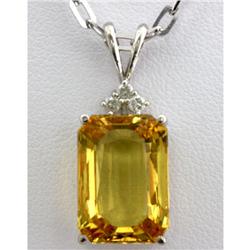 Genuine 10.88 ctw  Emerald Cut Yellow Sapphire & Diamond Necklace 14kt White Gold