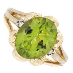 Genuine Peridot 2.82 ctw & Diamond Ring 14KTGold 5.75