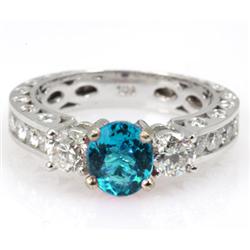 Genuine Aqua Marine 1.84ctw & Diamond Ring 14KTGold 6.75