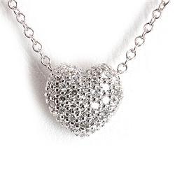 Genuine 0.15 Ctw White Diamond Puff Heart Necklace 14K White Gold 16" 1.71G