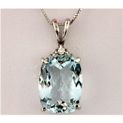 Genuine 5.94 ctw Emerald Cut Aqua Marine & Diamond Necklace 14kt White Gold