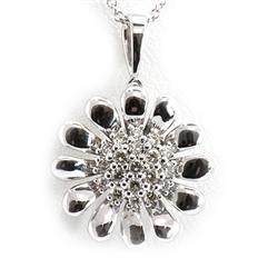 Genuine 0.26 Ctw White Diamond Sun Flower Necklace 14K White Gold 16" 1.68G