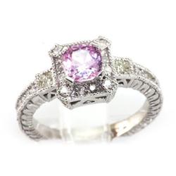 Genuine Pink Sapphire 1.45 ctw & Diamond Ring 10KTGold 6.75