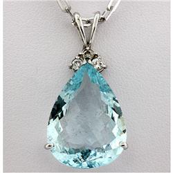 Genuine 17.36 ctw Pear Cut Aqua Marine & Diamond  Necklace 14kt White Gold