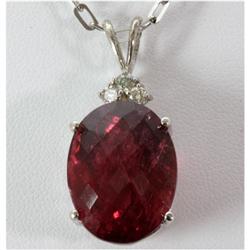 Genuine 23.57 ctw Oval Cut Ruby Light & Diamond Necklace 14kt White Gold