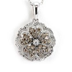 Genuine 0.53 Ctw White Diamond Heart Flower Necklace 14K White Gold 16" 2.91G
