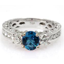 Genuine Blue Topaz 2.34 ctw & Diamond Ring 14KTGold 6.75