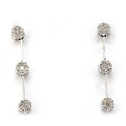 Genuine 0.66 Ctw White Diamond 3 Raw Flower Earring 14K White Gold 2.62G