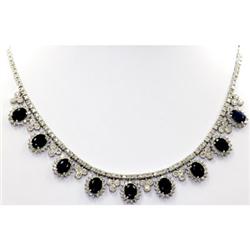 Genuine Diamond Blue Sapphire Fashion Necklace 14k White Gold, 34.30g