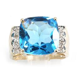 Genuine Blue Topaz 10.88 ctw & Diamond Ring 14KTGold 6.75