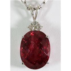 Genuine 20.33 ctw Oval Cut Pink Tourmaline & Diamond Necklace 14kt White Gold